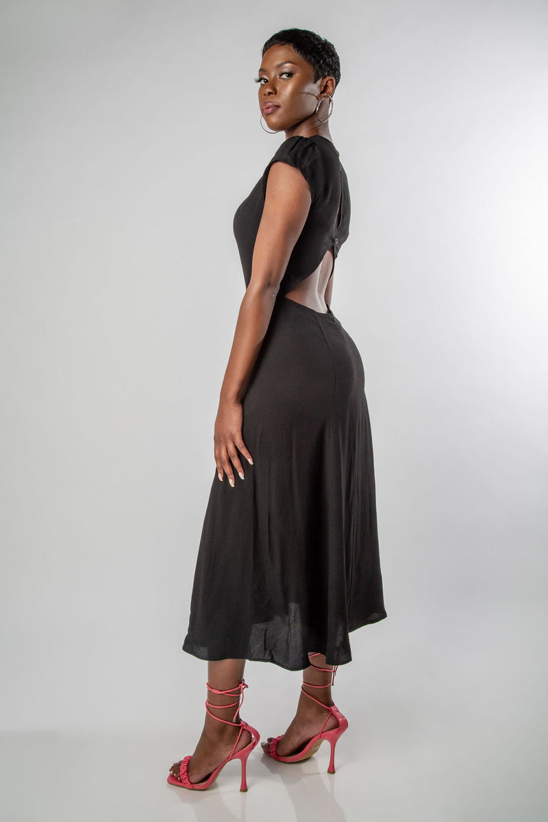 CAP SLEEVE SCOOP NECK DRESS-MISCHUN