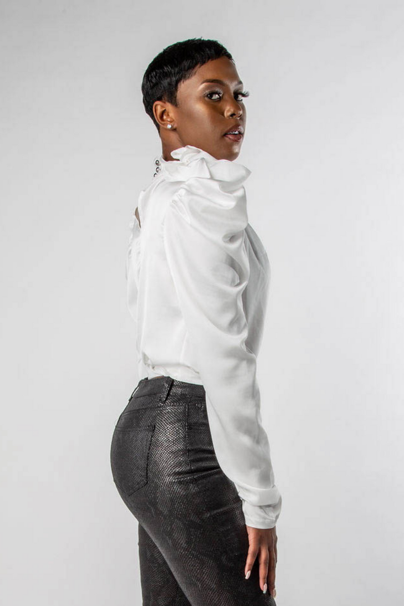 Satin high neck blouse sale