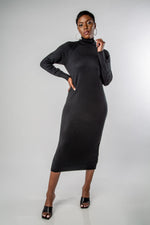 LONG SLEEVE TURTLENECK SWEATER KNIT DRESS-MISCHUN