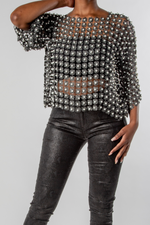PEARL-EMBELLISHED SHEER METALLIC TOP-MISCHUN