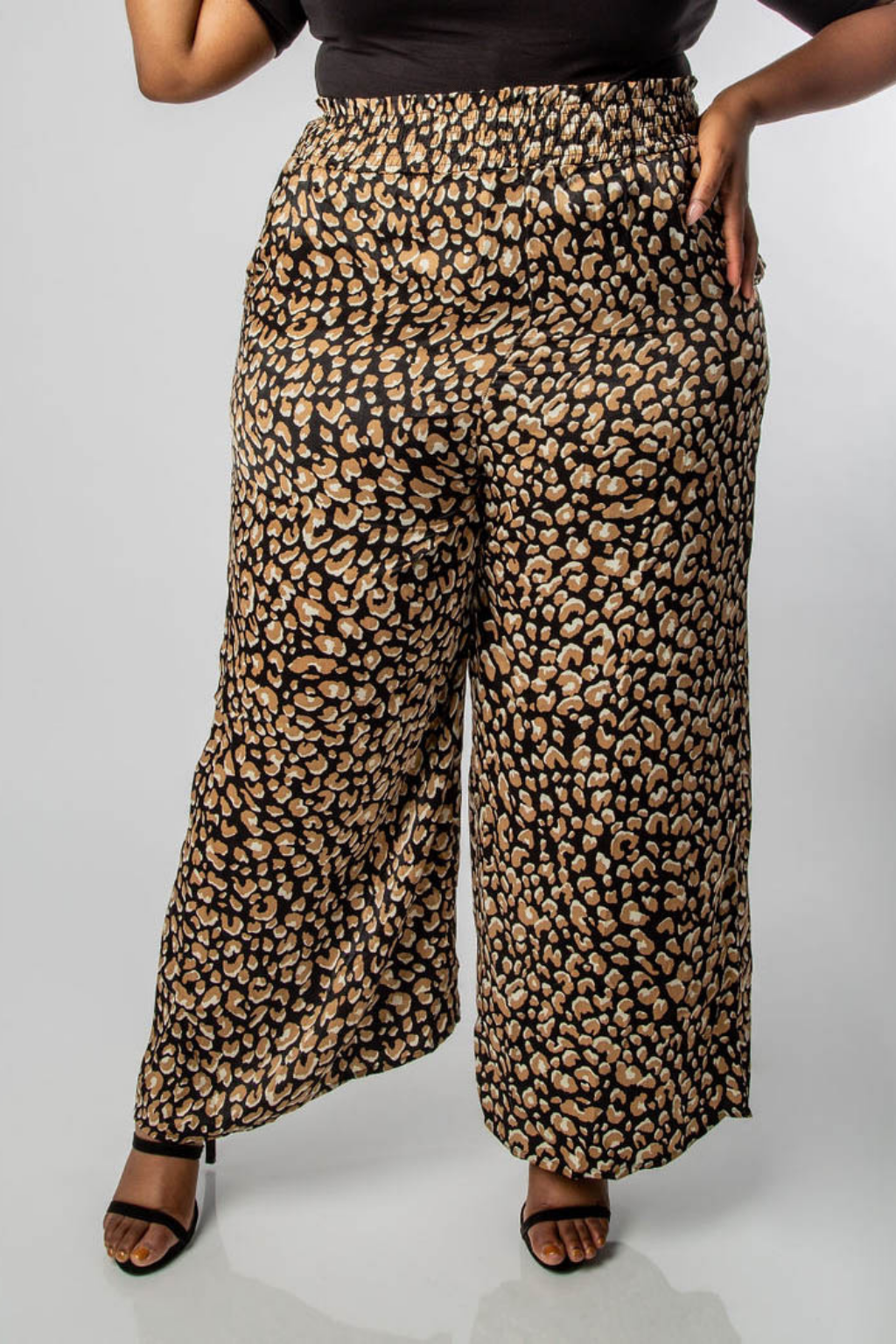 Wide leg leopard print trousers top