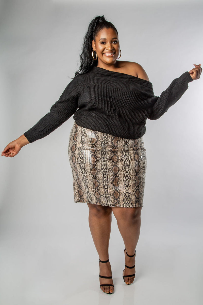 PLUS SIZE RELAXED FIT OFF-SHOULDER SWEATER TOP-MISCHUN