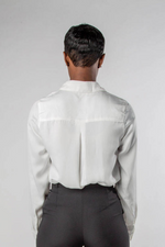 SOLID SATIN BUTTON DOWN BLOUSE-MISCHUN