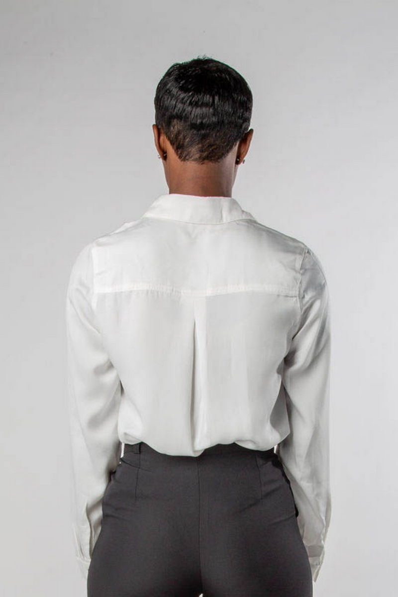 SOLID SATIN BUTTON DOWN BLOUSE-MISCHUN