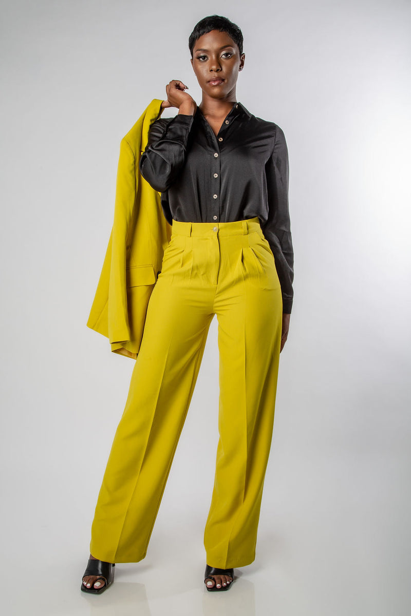 SOLID SATIN BUTTON DOWN BLOUSE-MISCHUN