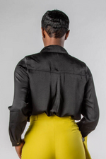 SOLID SATIN BUTTON DOWN BLOUSE-MISCHUN