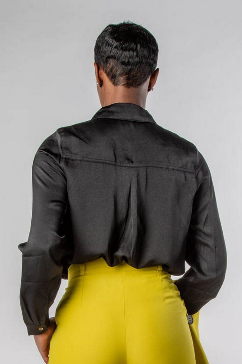 SOLID SATIN BUTTON DOWN BLOUSE-MISCHUN