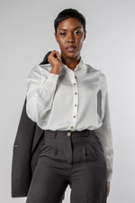 SOLID SATIN BUTTON DOWN BLOUSE-MISCHUN